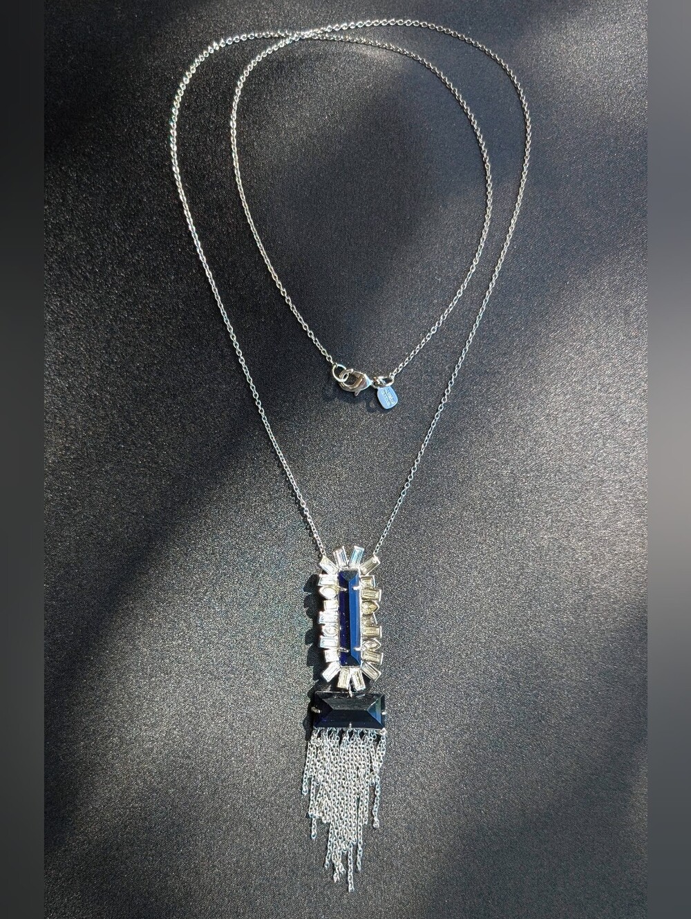 NWOT Alexis Bittar Silver-Tone 27" Necklace with Cobalt Blue and White Crystals